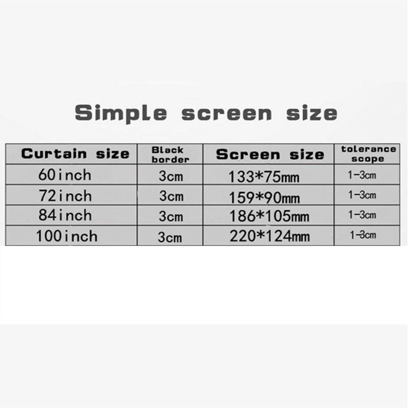 16:9 No Crease Foldable Projection Screen Portable White Projector Curtain 60/72/84/100 Inch for Home Theater Outdoor/Indoor Use