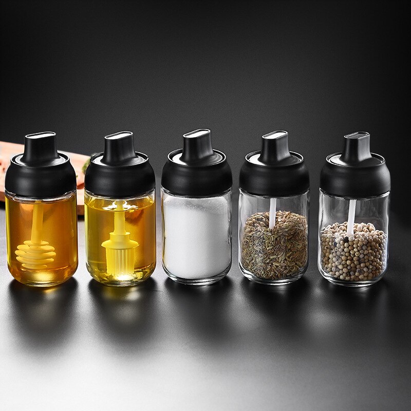Transparente Glas würzen Gläser Gewürz Gläser Gewürze Töpfe Flasche Kombination Portion Löffel und Deckel mit Luftdichten Kappe