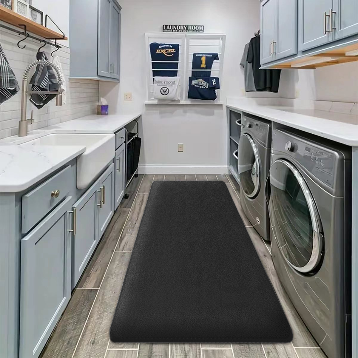 Thickened absorbent laundry room floor mat flannel quick-drying non-slip foot mat thickened long strip kitchen mat bathroom mat: 400MMx600MM / black