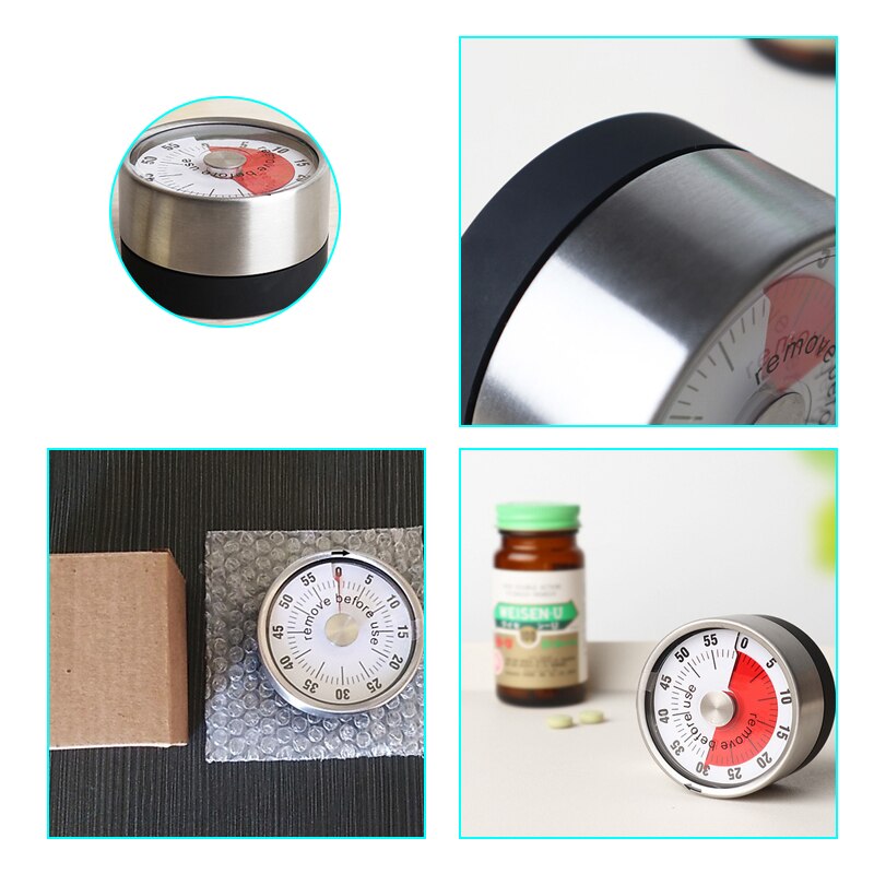 Stainless Steel Kitchen Timer with Magnetic Base 60 Minutes Round Dial Countdown Cooking Timer Alarm Mechanical Time Reminder