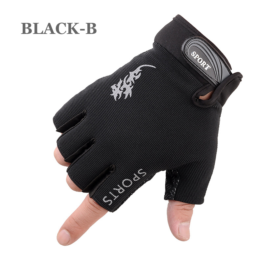 Guantes Unisex para gimnasio y Fitness, guantes deportivos para levantamiento de pesas con medio dedo para Crossfit, culturismo, ciclismo y ciclismo al aire libre: Black-B
