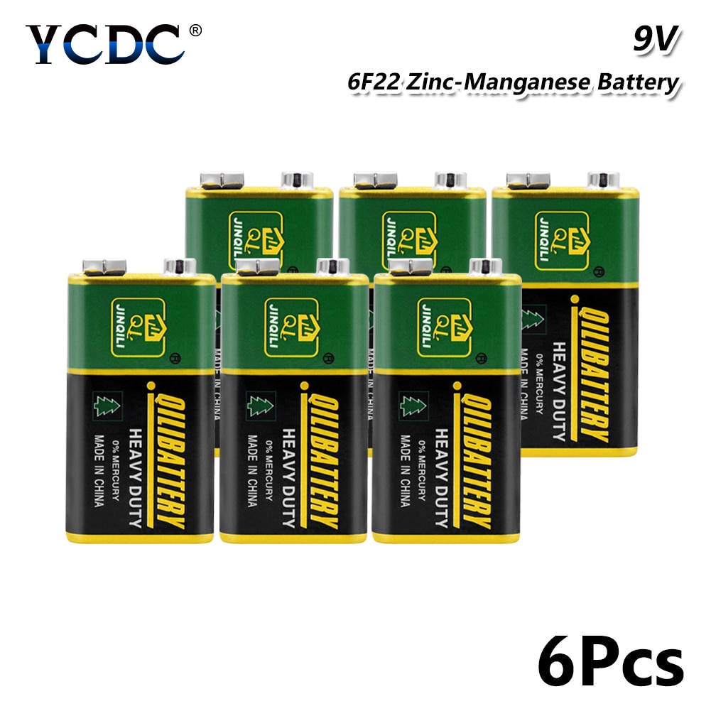 6 Pieces/lot square 9V battery parts pkcell 9v batteries 6F22 Single Use 9 V dry battery zinc carbon battery High capacity