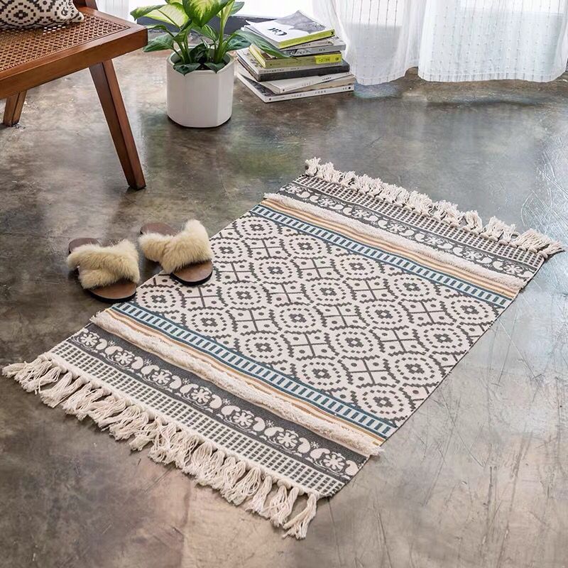 Handgemaakte Tassled Mat Katoen En Linnen Deur Mat Tapijt Woonkamer Mat Nachtkastje Mat Vloermat Boho Tapijt: Gray