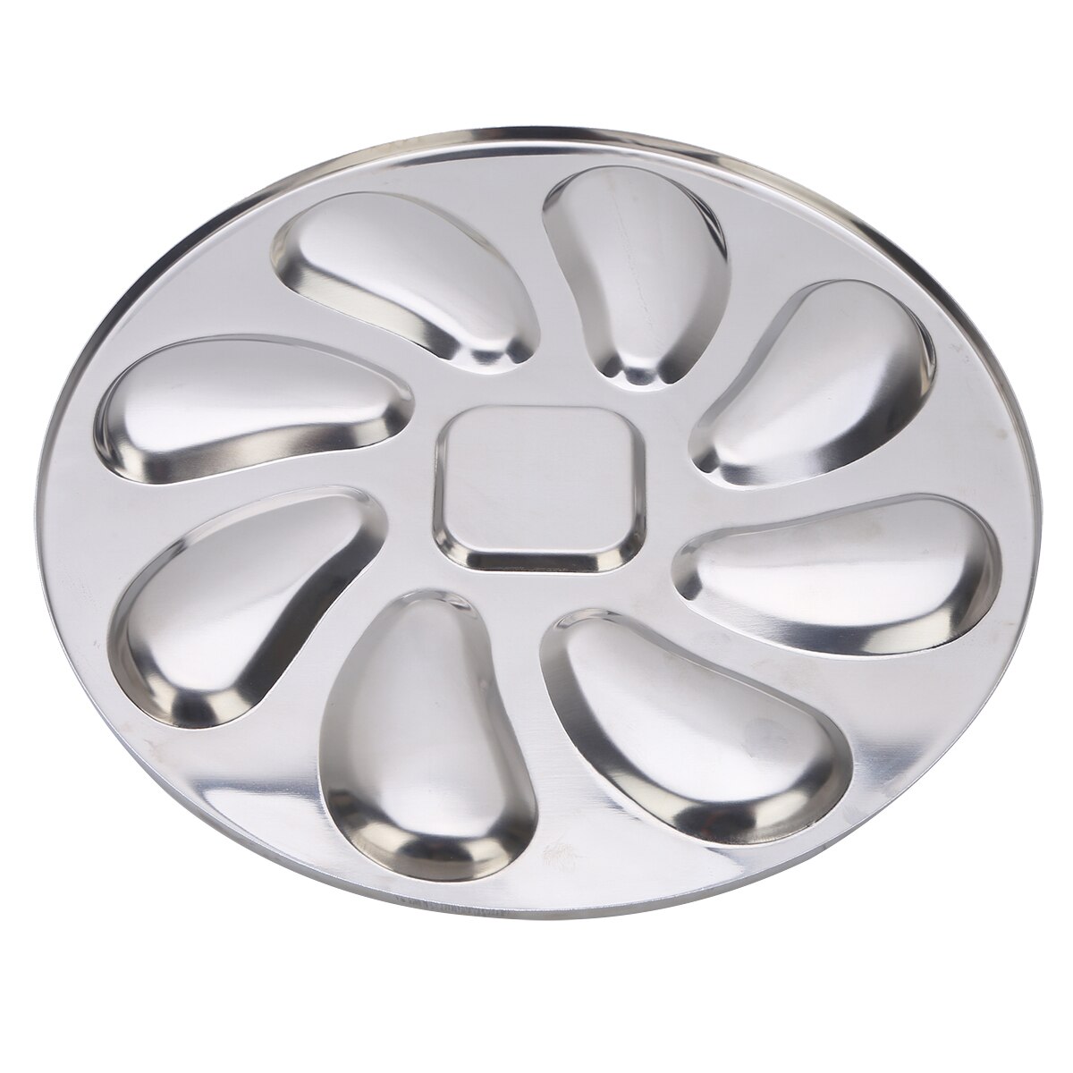 Oyster Shell Shaped Plate 8 Slots Stainless Steel Oyster Serving Grilling Plate Pan for Oysters Sauce Lemons Seafood Food Tray