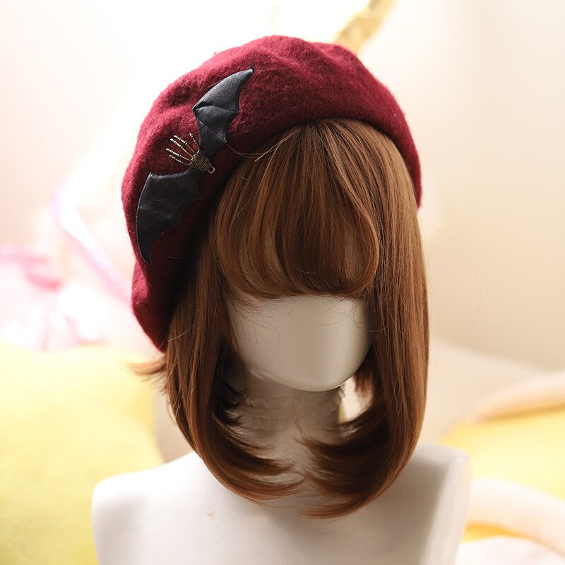 Qiu Dong Diablo Stijl Baret Gothic Lolita Bat Wing Skelet Handen Baret: red