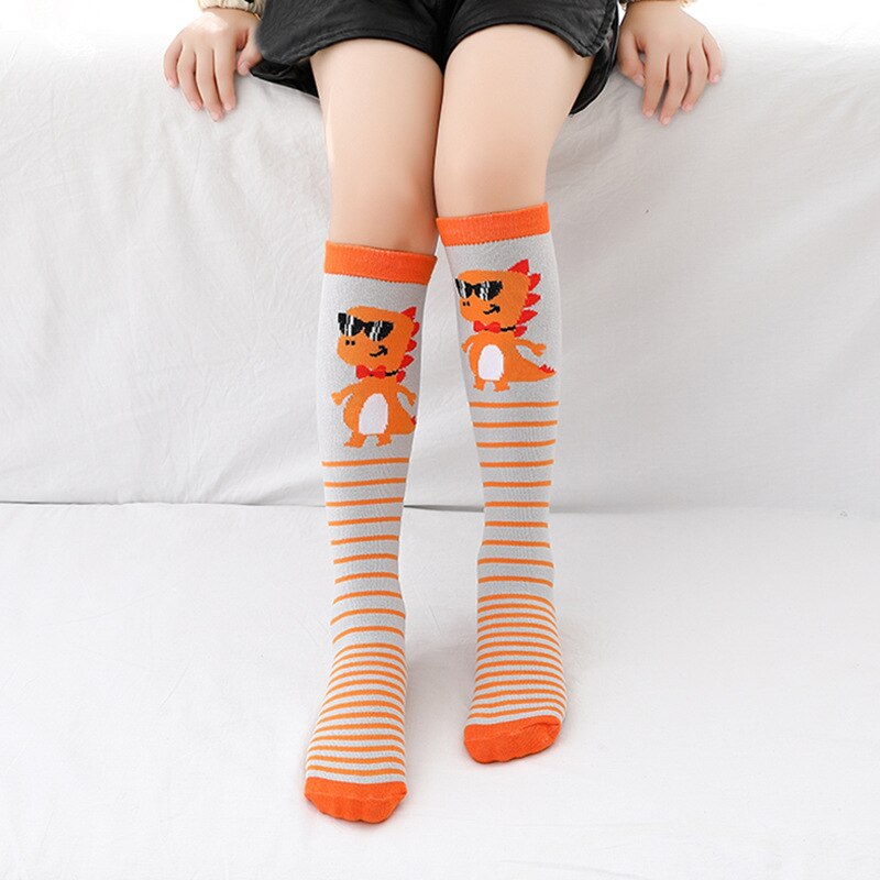 Chaussettes montantes en coton pour filles, chaussettes longues et douces, tricotées avec des motifs de dessin animé, pour enfants de 3 à 12 ans, printemps et automne: 05-06