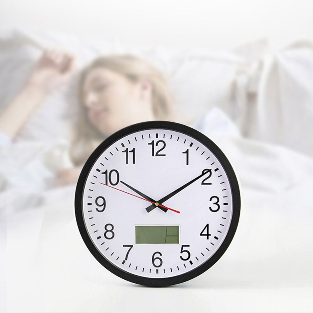 1PC 10 Inches Hanging Clock Simple Sitting Room Wall Clock LCD Display Temperature Humidity Meter Clock Wa