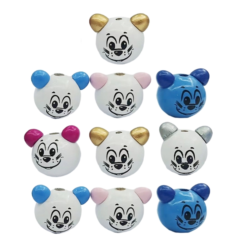 10pcs Wooden Beads with Adorable Animal Faces Durable Besds for Craft Supplies: Blue