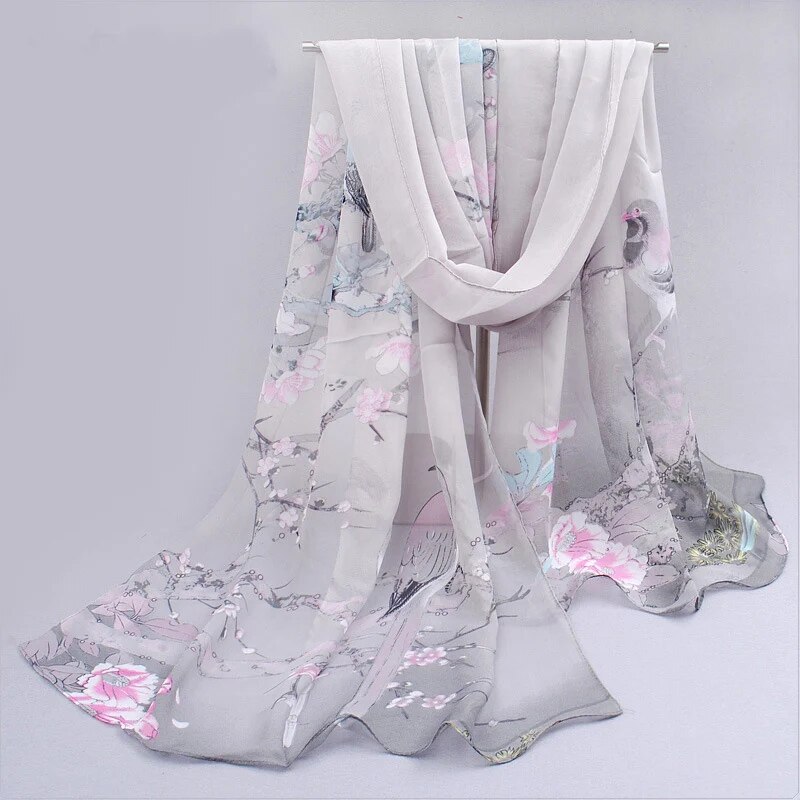 Spring Summer Printed Chiffon Silk Magpie Scarf Compact Lightweight Scarf Travel Sun Protection Scarf Shawls Wraps For Women: Blue