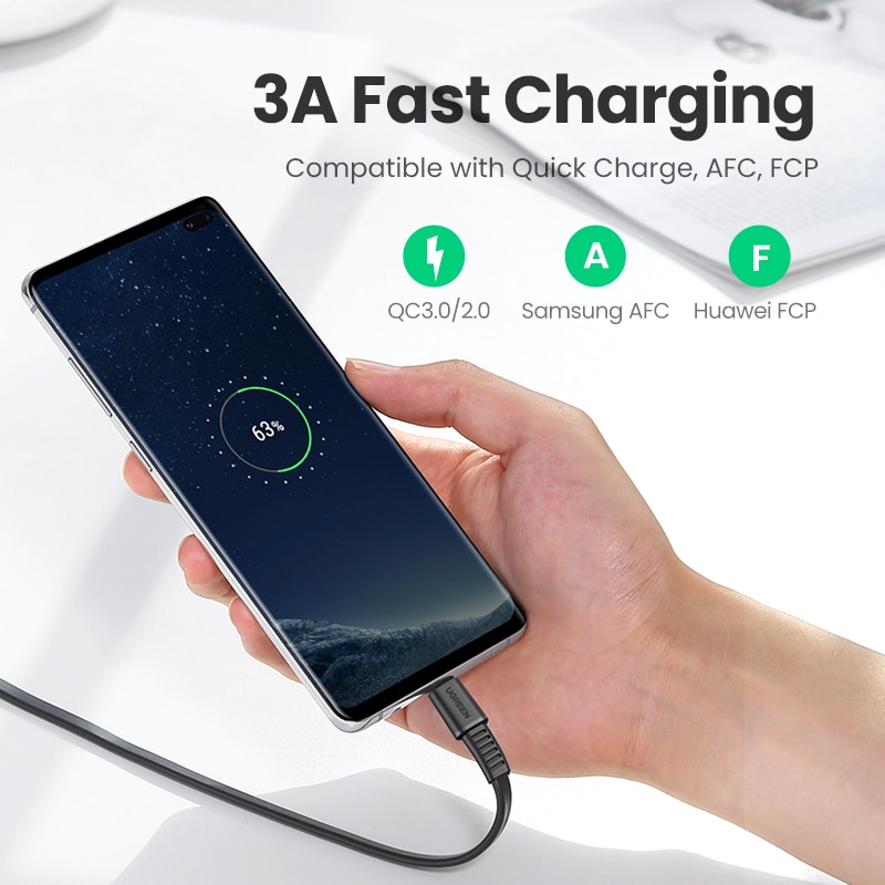 Ugreen USB C Charger Cable 3A Flat USB Type C to USB A Fast Charging Data Cable for Samsung Galaxy S10 Note 9 Quick Charge USB-C