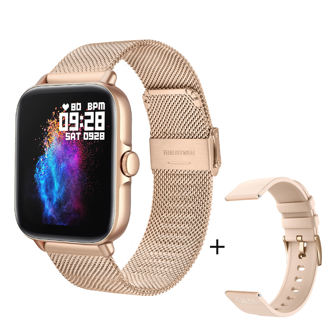 Colmi 2022 P28 Plus Smartwatch Mannen Bluetooth Antwoord Gesprek IP67 Waterdicht Smart Horloge Vrouwen GTS3 Gts 3 Voor Android Ios telefoon: Gold Metal strap