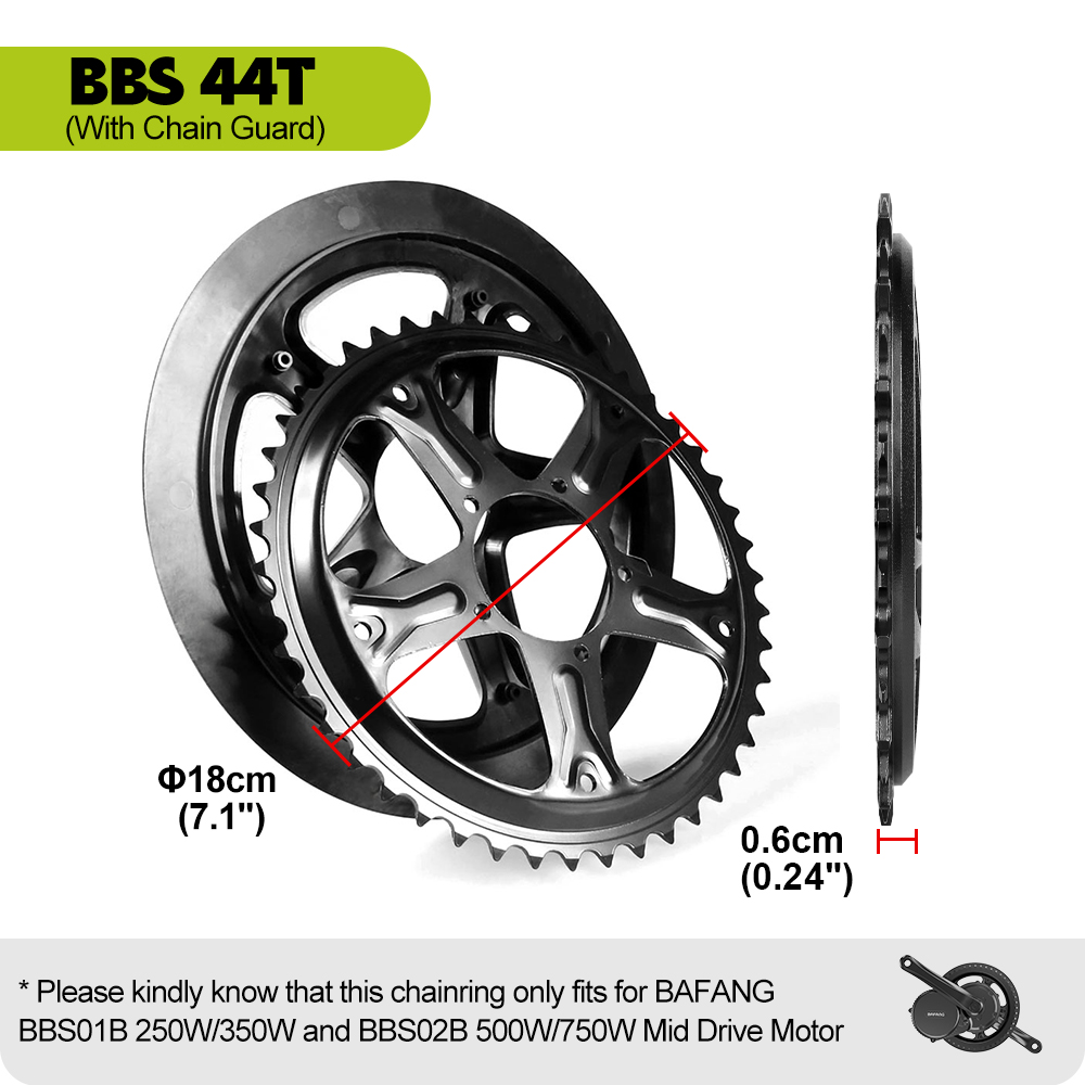 Bafang BBS01 BBS02 Electric Bike Chain Wheel Replacement Chainring Guard 44T 46T 48T 52T Chain Teeth for BBS01B BBS02B Motor: 48T For BBS