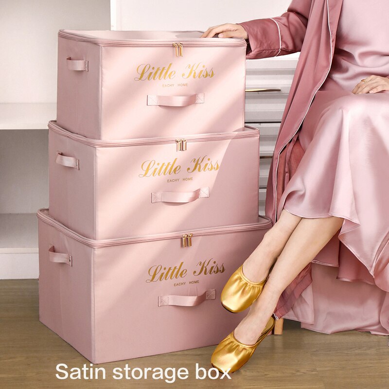 Caja de almacenamiento de ropa para el hogar, armario grande plegable de tela satinada, organizador de artículos grandes, WF