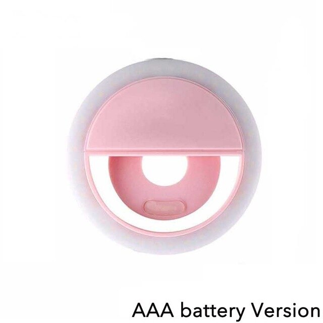 Universal Selfie Lamp Mobile Phone Lens For iPhone 8 7 6 Plus Samsung Portable Flash Ring 36 LEDS Luminous Ring Clip Light: Pink (Battery)