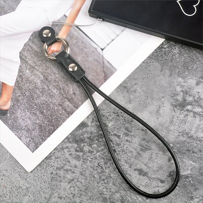 Leather Phone Lanyard for key mobile Phone Cord neck Strap ID Pass Card Holder Hang Rope Ring Camera USB MP4 Straps Pendant: black   short