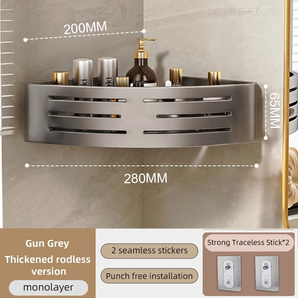 1-2PCS Badezimmer Eckregal mit Kunststoff Haken Handtuchhalter Kein Bohrenraum Aluminium Dusche Lagerregal Badezimmer Organizer: Licht Grau