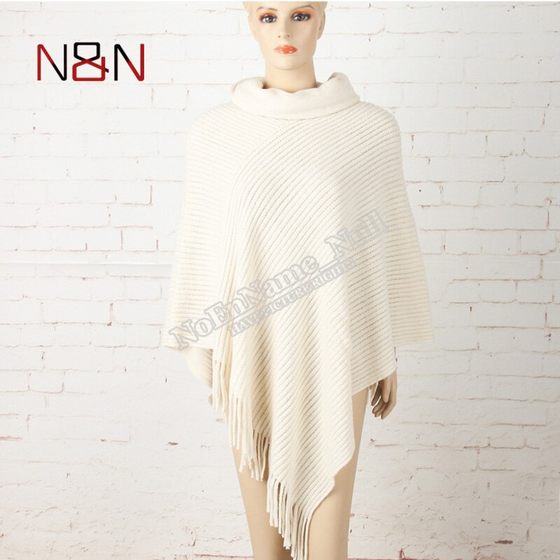 Vinter stickad tröja dam lång poncho och capes tjocka varma pullovers solid tofs fladdermus ärm tunna tröjor: A