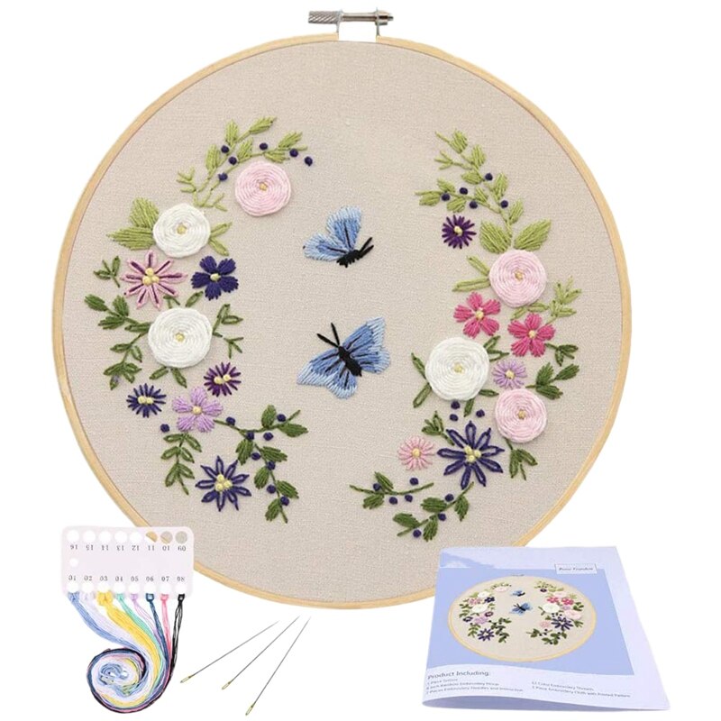 Full Range Of Embroidery Starter Kit with Pattern Cross Stitch Kit Including Embroidery Cloth with Floral Pattern: Default Title