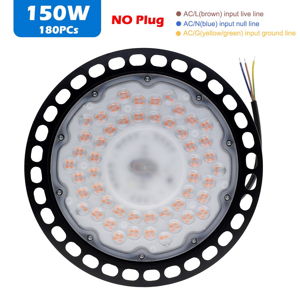 LED Grow Light 100W 150W 200W Full Spectrum UFO Phyto Lamp IP65 Waterproof for Plant Factory Greenhouse Hydroponic Seedling.: 150W no plug