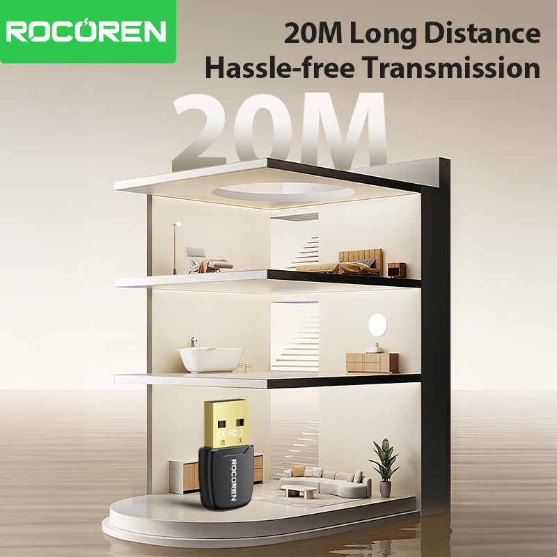 Rocoren Bluetooth Adapter USB Bluetooth 5.4 for PC Dongle Adaptador Wireless Mouse Keyborad Music Audio Receiver USB Transmitter