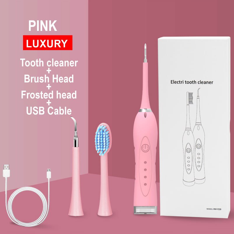 Tragbare Ultra Schall- Zahn Reiniger Schall- Zahn Scaler Zahn Zahnstein Entferner Flecken Zahnstein Werkzeug mit Elektrische Zahnbürste Köpfe: Rosa 2