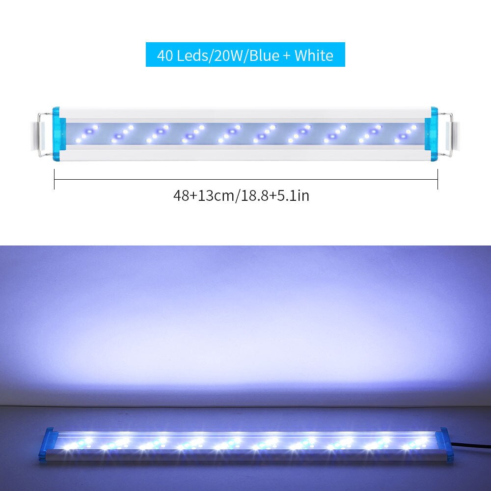 Super Slim Thin Aquarium Lamp LED Lighting Blue White Light Lamp Aquatic Landscape Lamp Fish Tank Bracket Plant: SZD-B50BW