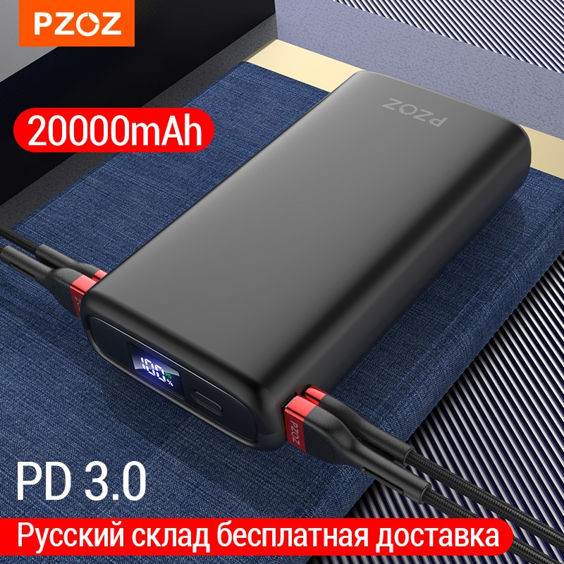 PZOZ-Banco de energía de 20000mAh, Cargador rápido USB C PD para iPhone, Samsung, xiaomi tipo C, batería externa 3,0