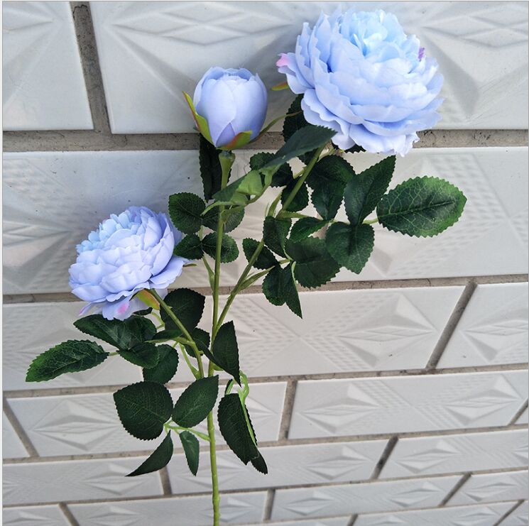 Pæon kunstig urtepotte kultur grøn plante bryllup kontormøbler 3 blomster pr flok mange farver at vælge: Blå