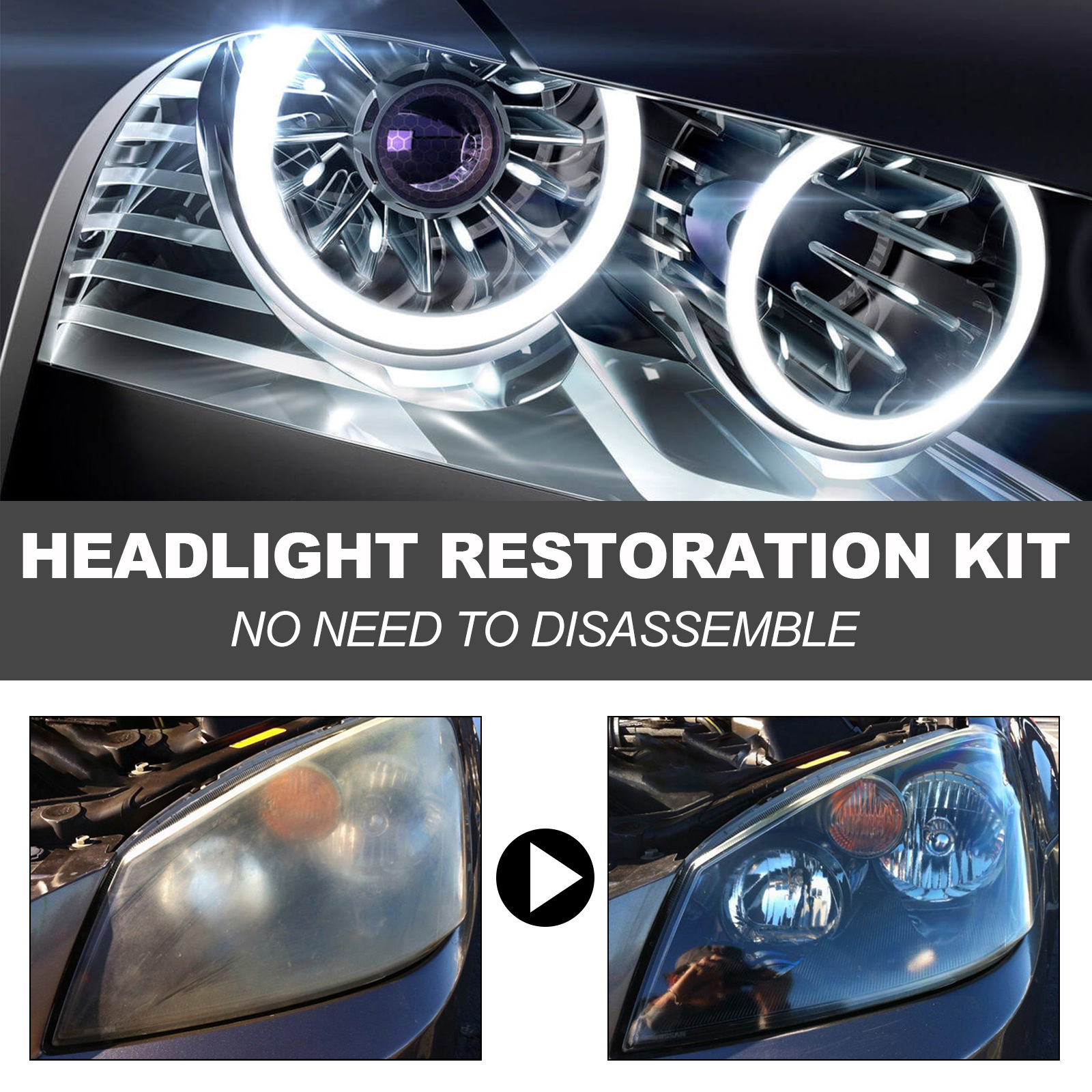 Headlight Restoration Kit DIY Car Headlight Polishing Tool Remove Yellowing & Scratches,Anti-Fogging UV Coating