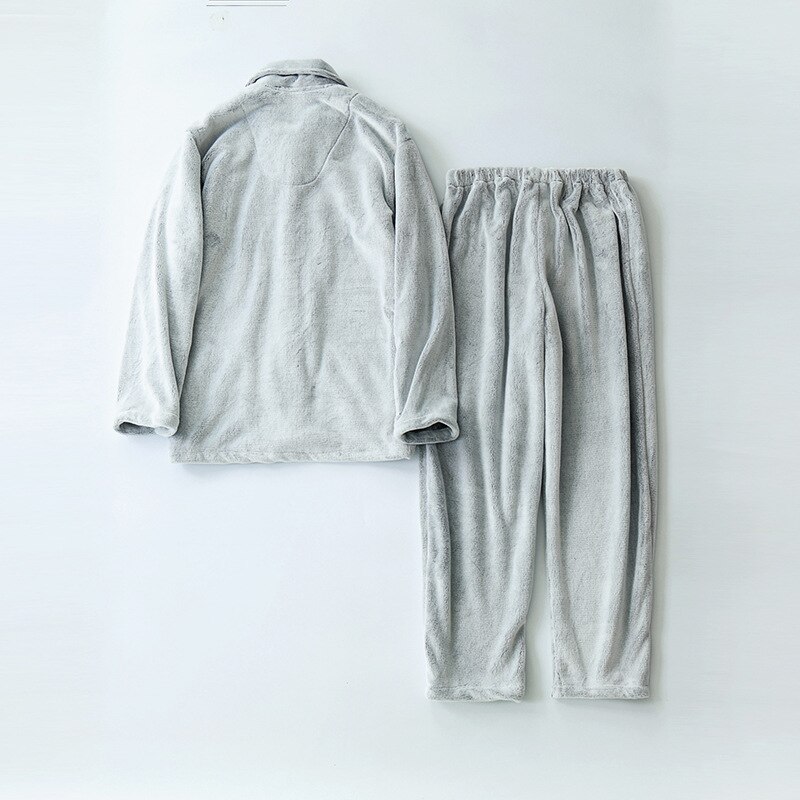 Fdfklak Flanel Pyjama Set Mannen Pyjama Lange Mouwen 2 Stuks Nachtkleding Warme Herfst Winter Man Pijama Grijs Huis Kleding