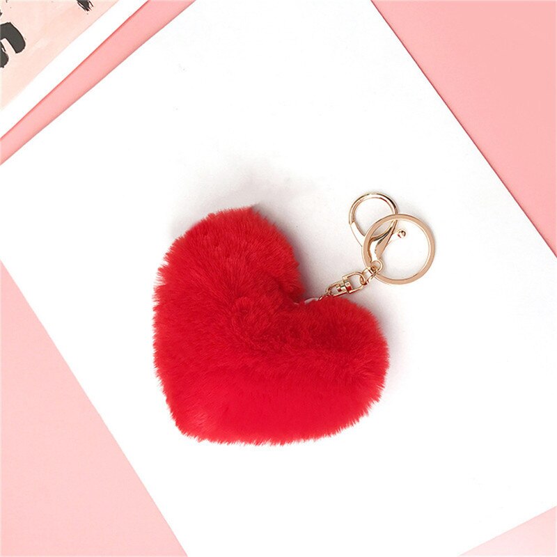 Llaveros para chica juguete de ornamento bebé niños niñas Corazón de amor juguetes de peluche suaves bola de peluche llavero de Metal llaveros para niños juguete para