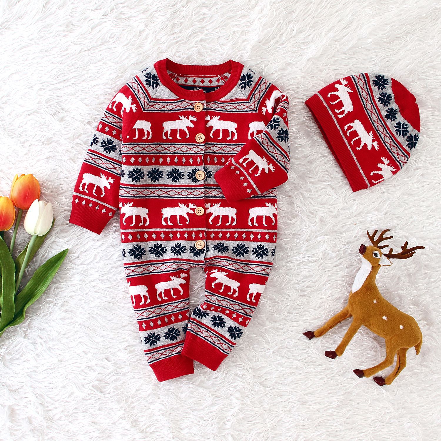 Baby Mädchen Weihnachten Strampler Herbst Langarm Neugeborenen Jungen Overalls Rentier Gestrickte Kleinkind Overalls Kinder Kleidung