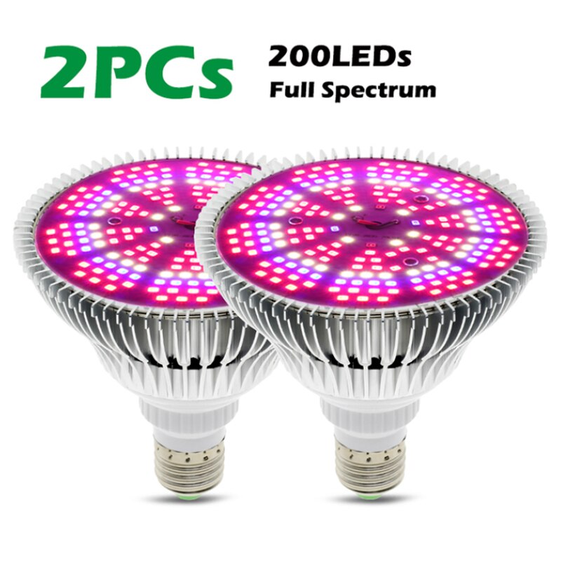 Bombilla LED de 300W para cultivo de plantas, luz de espectro completo, E27, 200 LED, para plántulas de vegetales y flores de interior, 2 uds.: 2pcs Full Spectrum