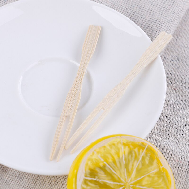 Bamboo Fruit Forks Beige 9cm Length Cocktail Fruit Picks Skewers Sticks Party Dessert Utensil Disposable Forks 100PCS