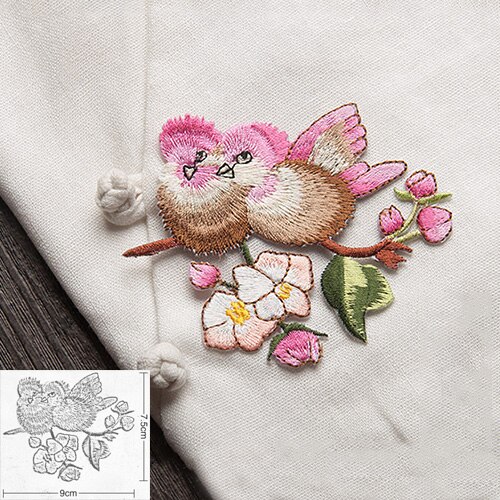 Vogel met Bloem Ijzer op Patches voor Kleding Borduren Applique DIY Hoed Jas Jurk Accessoires Kleding Sticker Strepen Badge: 02