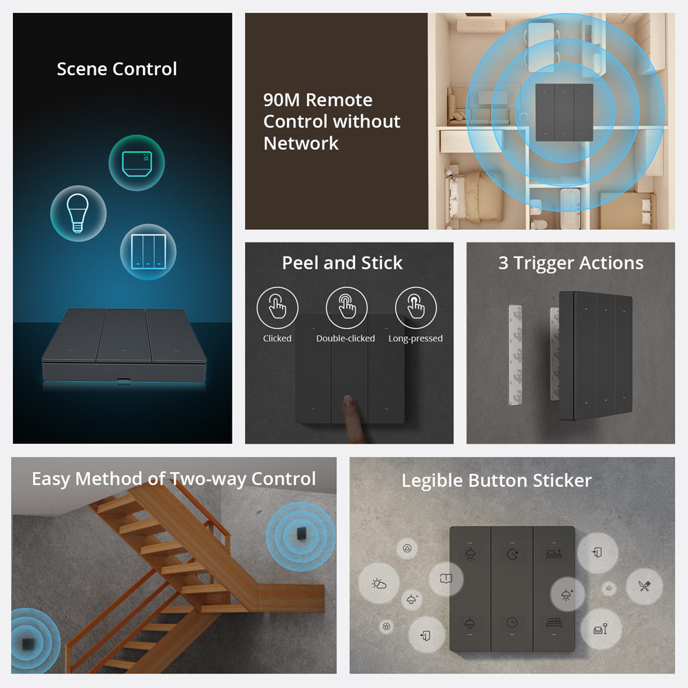 SONOFF SwitchMan R5 Szenen-Regler 6-Tasten-Freiverdrahtungs-eWeLink-Fernbedienung Aufklebbare Fernbedienung funktioniert mit SONOFF M5 / MNINIR4 Clever schalten