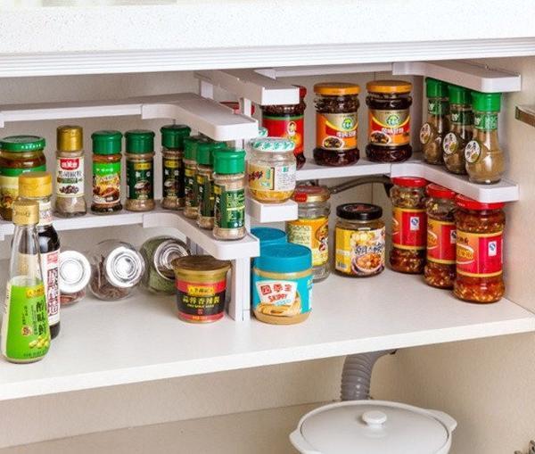 2 Layers Kitchen Cabinet Cupboard Organizer Adjustable Kitchen Storage Shelf Spice Rack Countertop Organizer Cabinet Tool