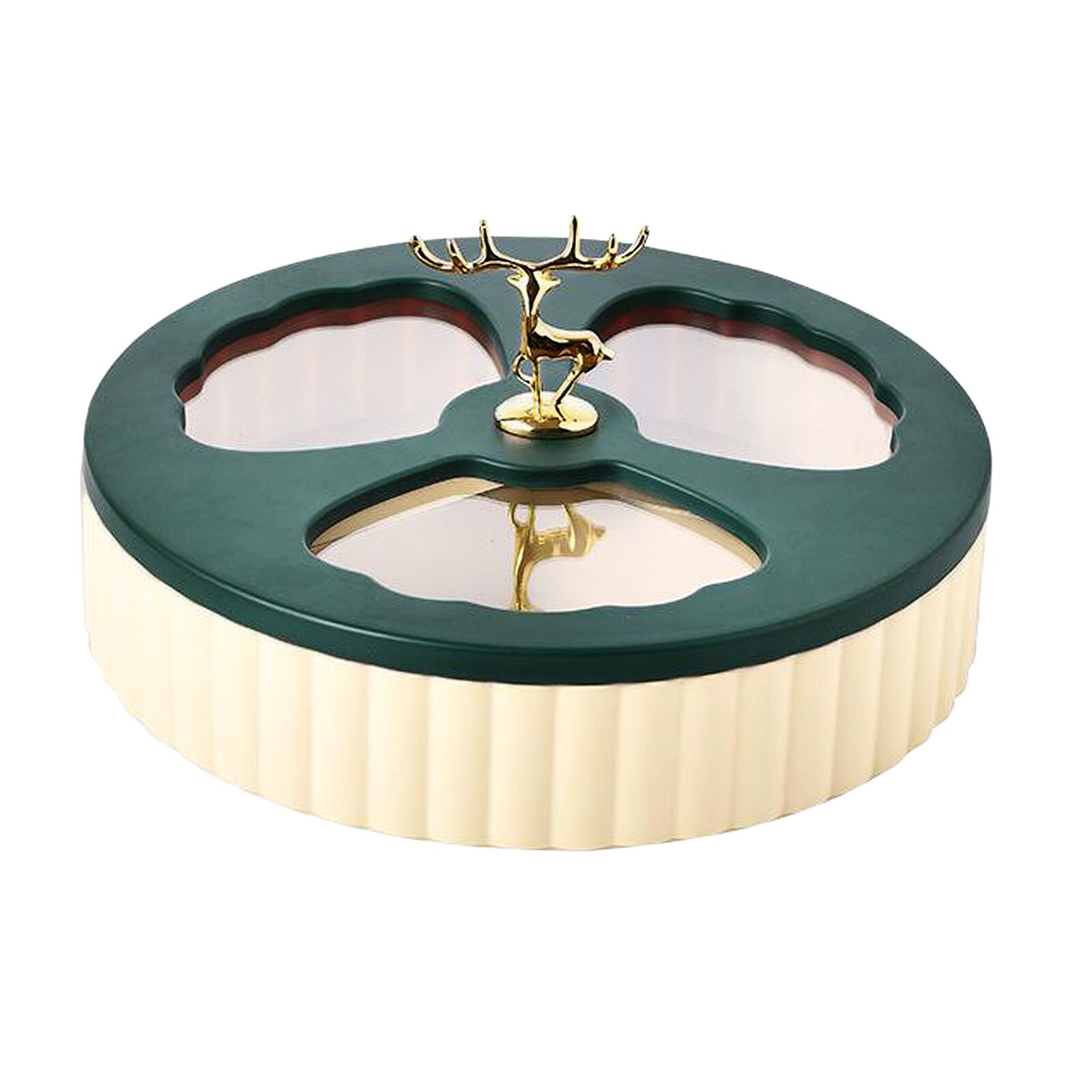 1/2/ Rotating Snack Containers Nut Serving Platter w/ 3 Compartments: Single Deck Beige