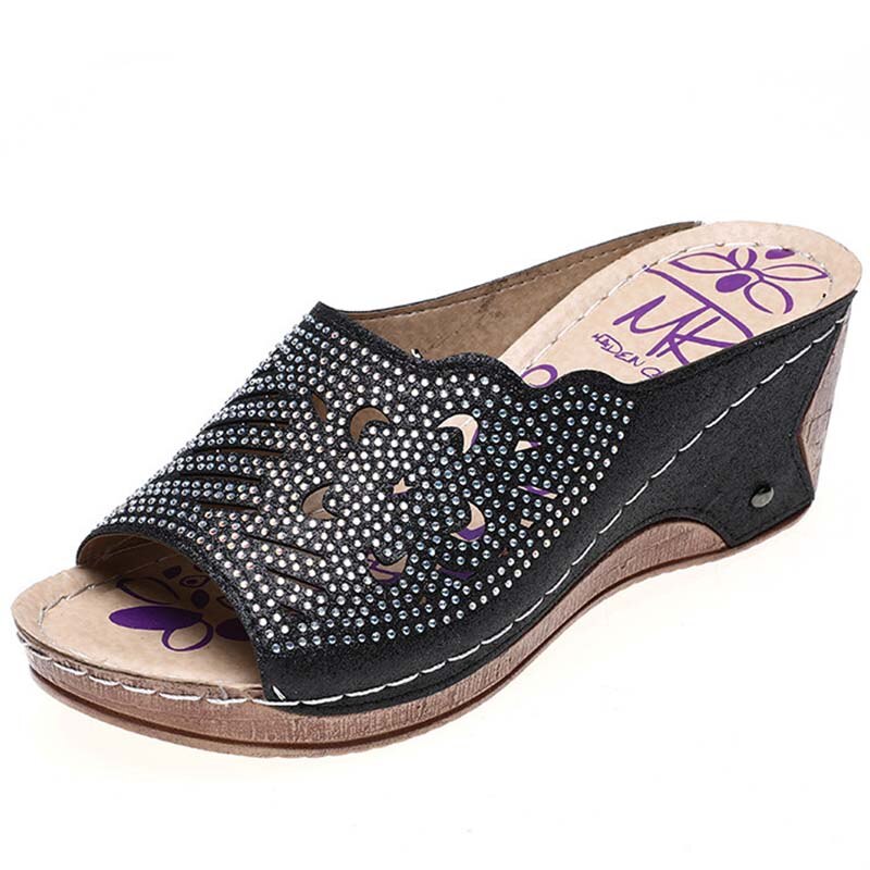 Sandaler skor dam gladiator dam sandaler sommar kvinnlig kilklack sandaler utskärning tjock botten dam skor sandalias mujer: Svart / 41