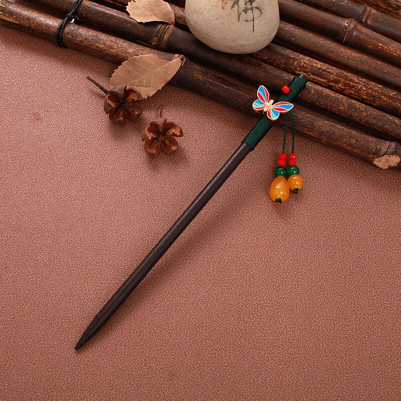 Vintage Hair Sticks Pick Chinese Style Wooden Chopsticks Flower Hair Pin Clip Women Crystal Hairpins Jewelry Accessories: 7