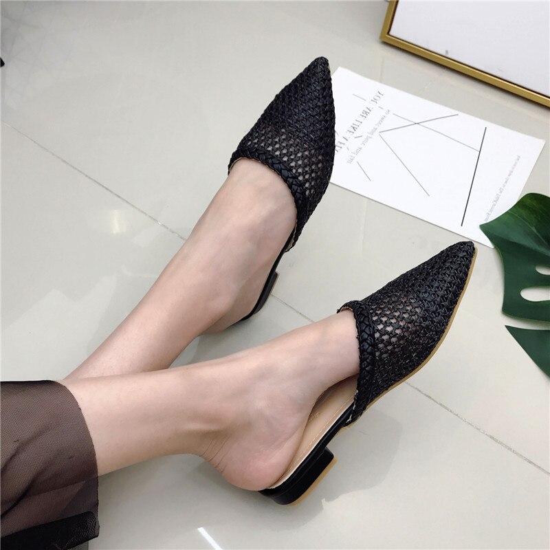 Vrouwen Wees Lage Hak Slippers Zomer Riet Geweven Rotan Gras Sandalen Strand Schoenen Vrouwen Slippers Platte Schoenen slides