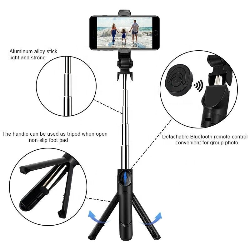 FANGTUOSI trípode plegable palo Selfie monopie Bluetooth con botón inalámbrico palo de autofotos con obturador para iOS/Android/Xiaomi