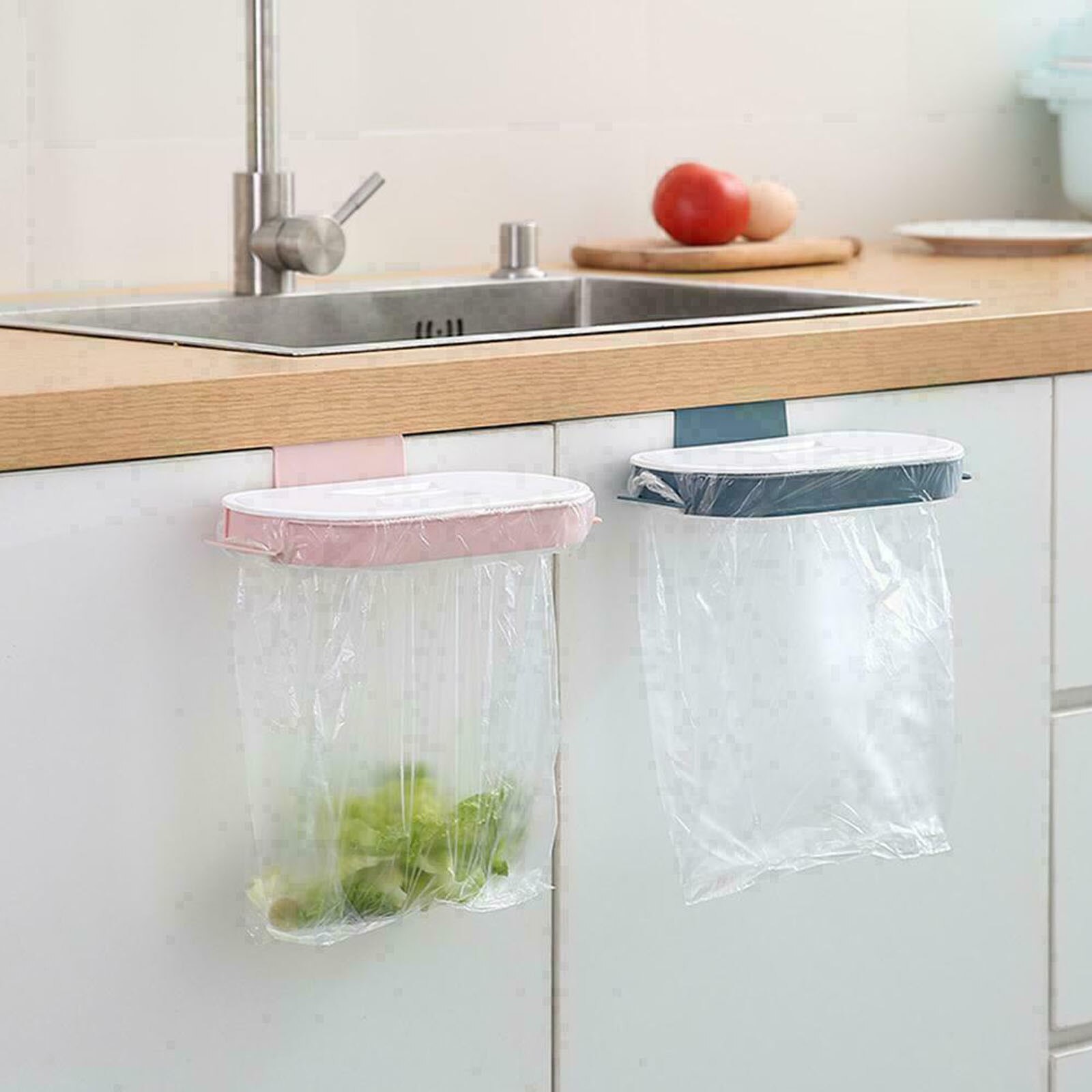 Kitchen Plastic Garbage Bag Rack Hanging Garbage Organizer Portable Cabinet Door-back Garbage Trash Bag Bracket Rack Gadgets