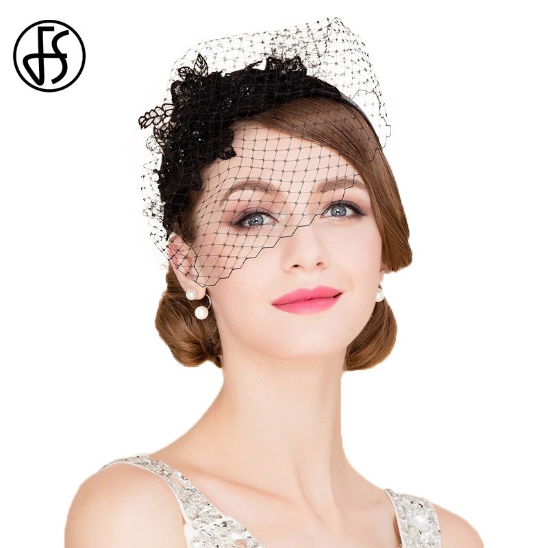 Fs Fascinators Black Met Sluier Witte Bruiloft Hoeden Mesh Gaas Patchwork Vrouwen Pillendoosjepet Party Formele Cocktail Kerk Voor Dames