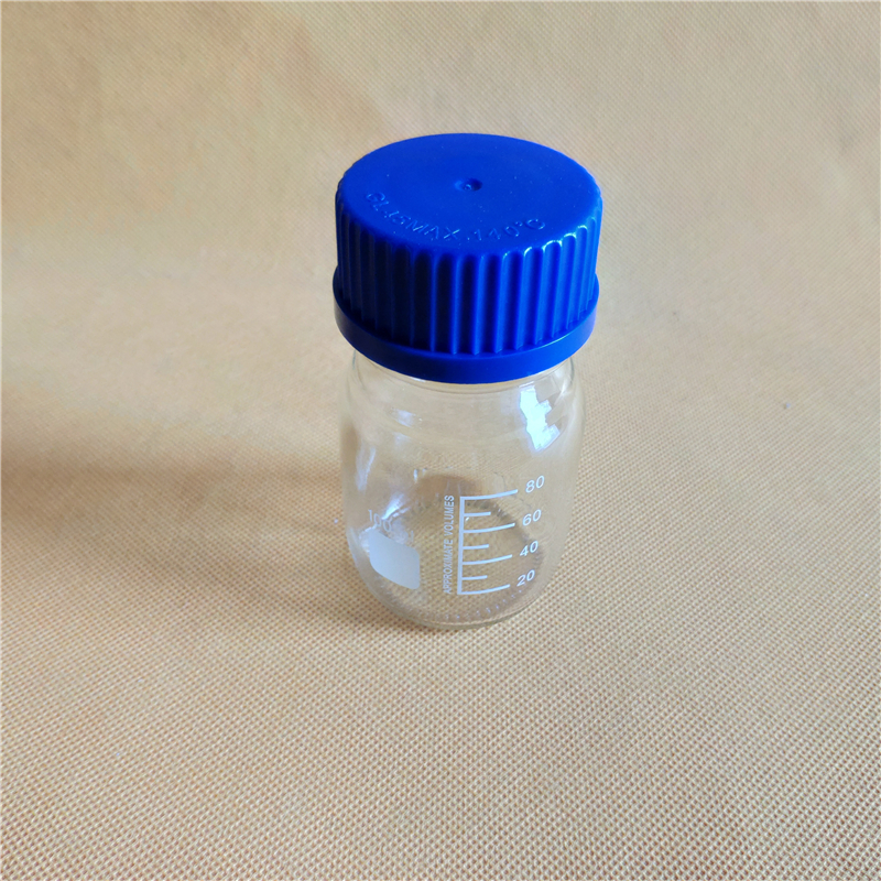 100ML Reagent Bottle,graduated storage bottles with GL45 blue screw-cap,clear glass bottle