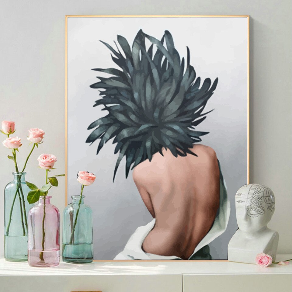 Azqsd oljemålning med siffror flicka blomma rita efter nummer på duk handmålad gör-det-självkonst modern heminredning ramlös