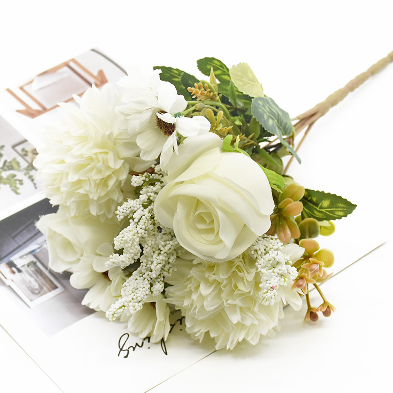 Kunstbloemen Bruidsboeket met rozenkrans Bruiloft Buiten Tuin Huisdecoratie DIY Cadeaus Accessoire: Beige