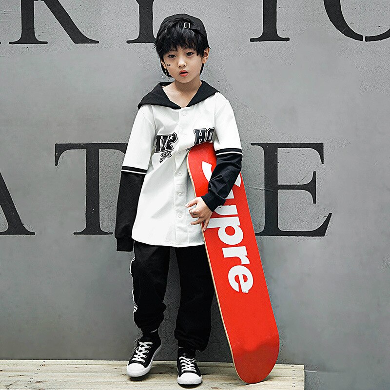 Manteau à capuche style Hip Hop pour garçons et filles, veste bombardier avec lettres, vêtements de danse de rue, Costumes de Sport pour enfants, vêtements d&#39;extérieur
