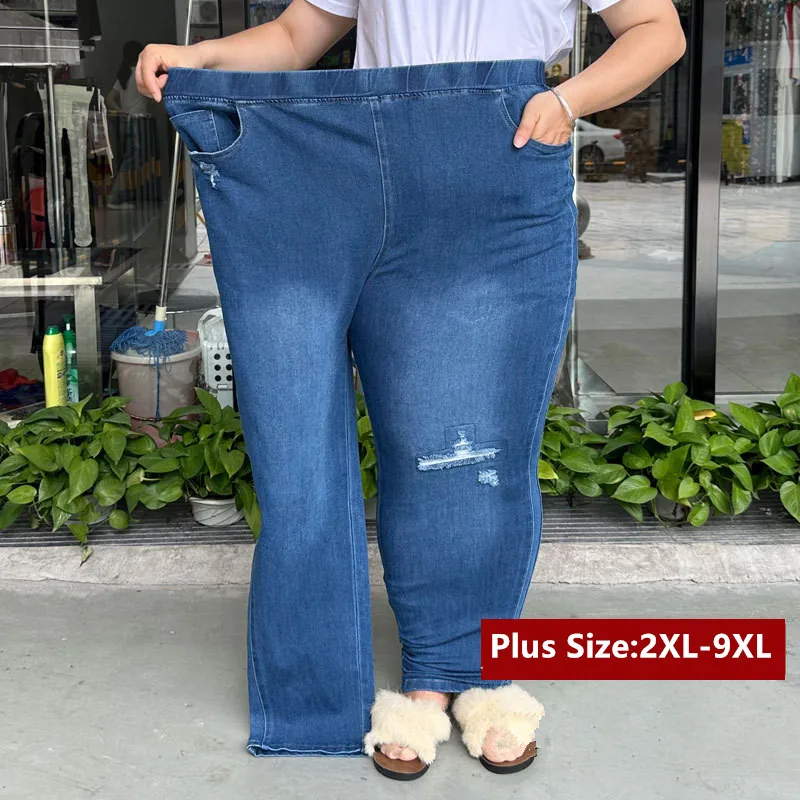 Zerrissene Jeans Frauen 9XL 8XL 7XL Hohe Taille Plus Größe Bleistift Hosen verlieren Gestreckt Zerkratzt Mädchen Weibliche Elastische Denim Hosen