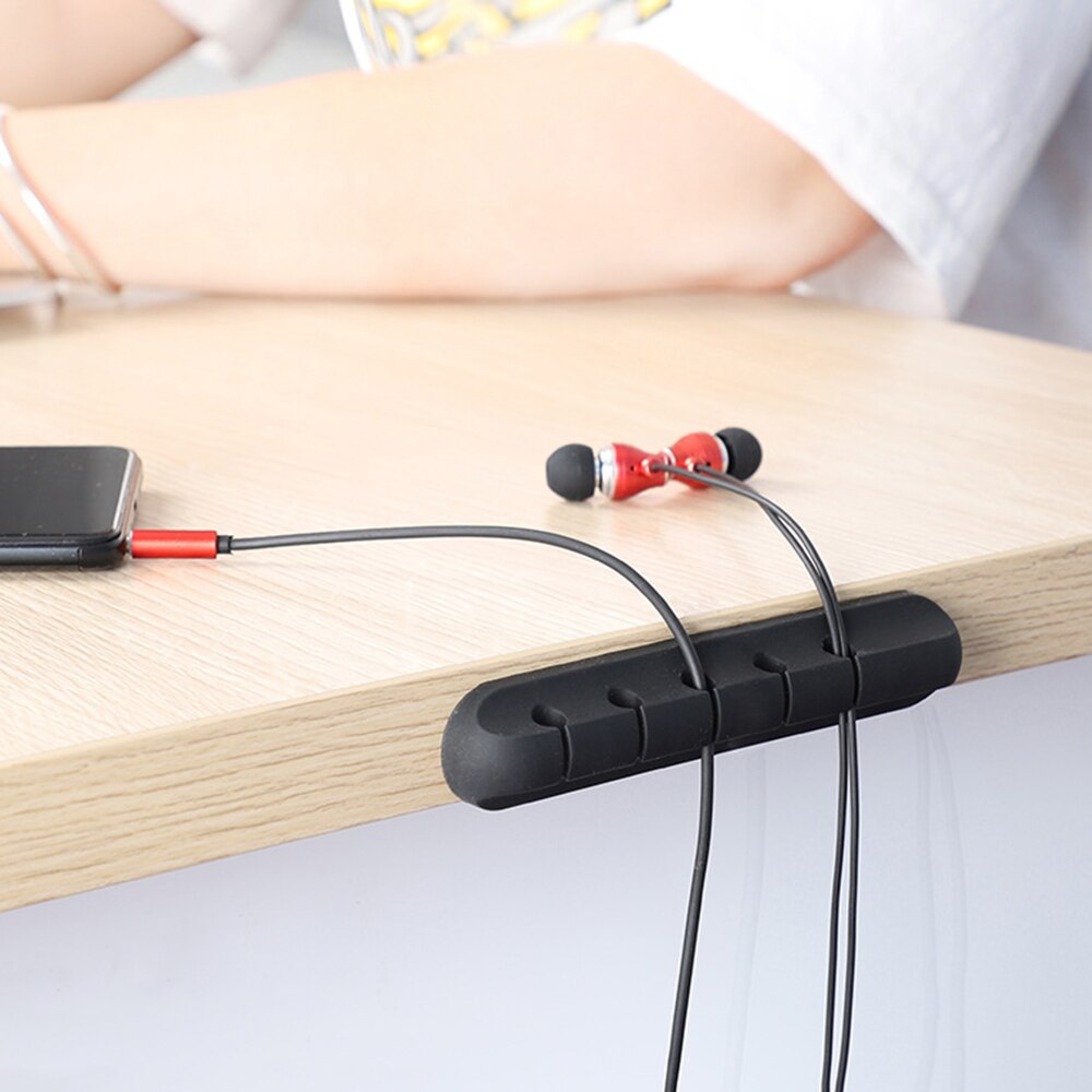 Storage Holder Self-adhesive Desktop USB Charger Cable Winder Headphone Wire Storage Holder Desk Organizer Silicone Cable Clip